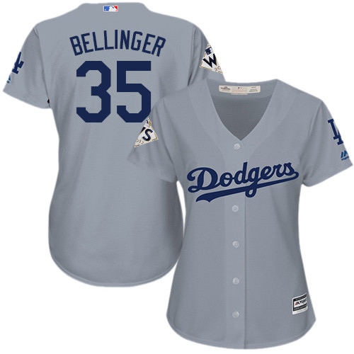 Dodgers #35 Cody Bellinger Grey Alternate Road World Series Bound Women's Stitched MLB Jersey